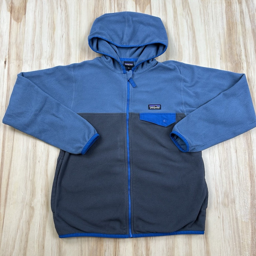 Patagonia Boys Full Zip Hooded Fleece Jacket Blue Medium Outdoor Hiking (10)